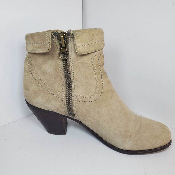 Sam Edelman Louie Western Ankle Boot Beige Fringe Stacked Heel Size 8 - Picture 3 of 16